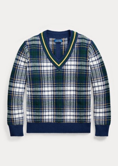 Sueter Polo Ralph Lauren Hombre Azul Claro Marino / Creme Multicolor - Tartan Wool Cricket - WXQMU69